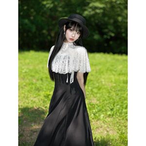 栀恋物语 夏季新款法式清冷感留洋千金设计感斗篷披肩显瘦连衣裙