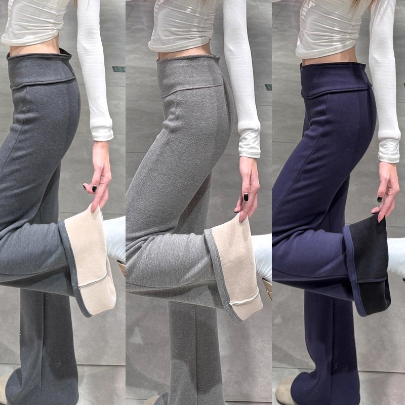 浅灰色微喇运动裤女秋冬季2025新款小个子高腰显瘦加绒休闲喇叭裤