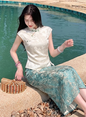 夏季漂亮时尚气质修身印花裙套装