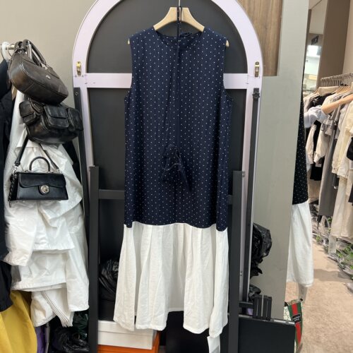 韩系圆领波点无袖连衣裙女背心裙