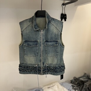 小个子立领马夹外套 复古做旧花边牛仔马甲女短款 欧货2026春季 新款