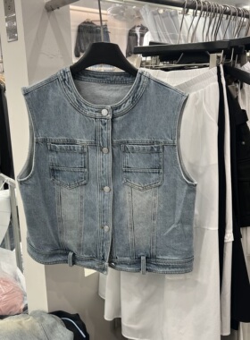 61SM3110韩版时尚翻领无袖牛仔马甲外套女百搭显瘦马夹坎肩上衣潮