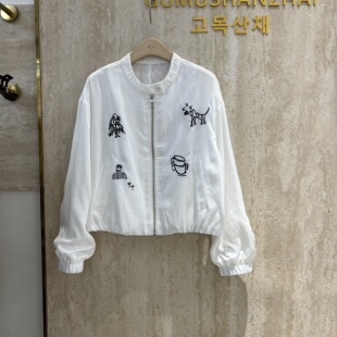 小个子薄夹克 天丝褶皱圆领刺绣防晒衣外套女短款 2026春夏新款 韩版