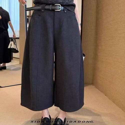 高腰显瘦西装八分阔腿裤直筒裤女