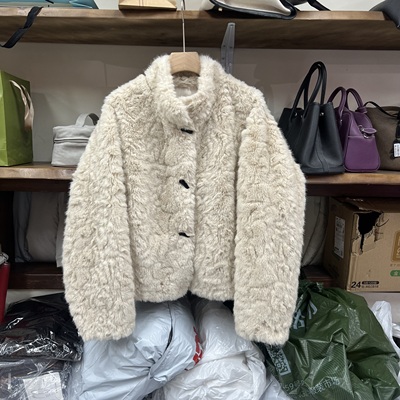 仿水貂毛皮草立领皮毛一体外套女