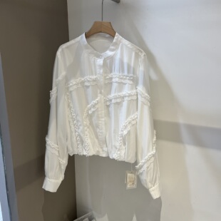 上衣女气质百搭衬衣外套 设计感蕾丝花边立领天丝衬衫 2026春季 新款