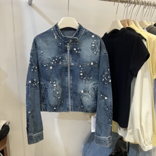 立领小个子夹克上衣 设计感重工亮片牛仔外套女短款 2026春季 新款