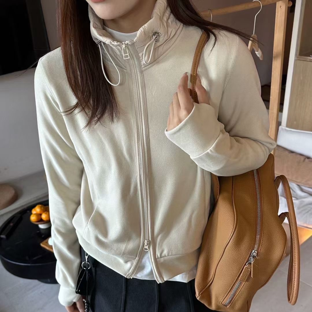 加厚保暖立领双拉链德绒卫衣开衫