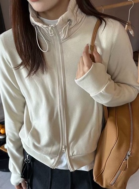 JIUCAIHUI1196设计感立领双拉链德绒卫衣开衫女冬季加厚保暖上衣