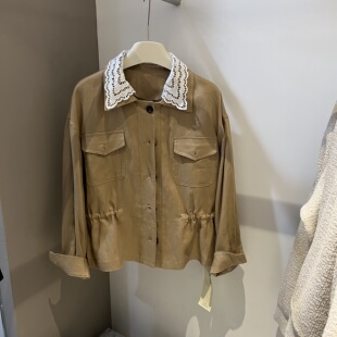 欧货2026春季 设计感撞色翻领天丝亚麻外套女收腰显瘦休闲上衣 新款