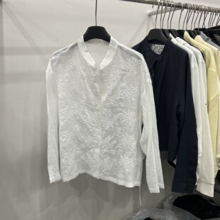 衬衫 重工刺绣立领长袖 女气质高级感100%苎麻衬衣 新款 欧货2026春季