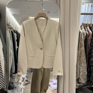 外套女短款 高级感V领亚麻西装 小个子气质小西服上衣 新款 2026春季