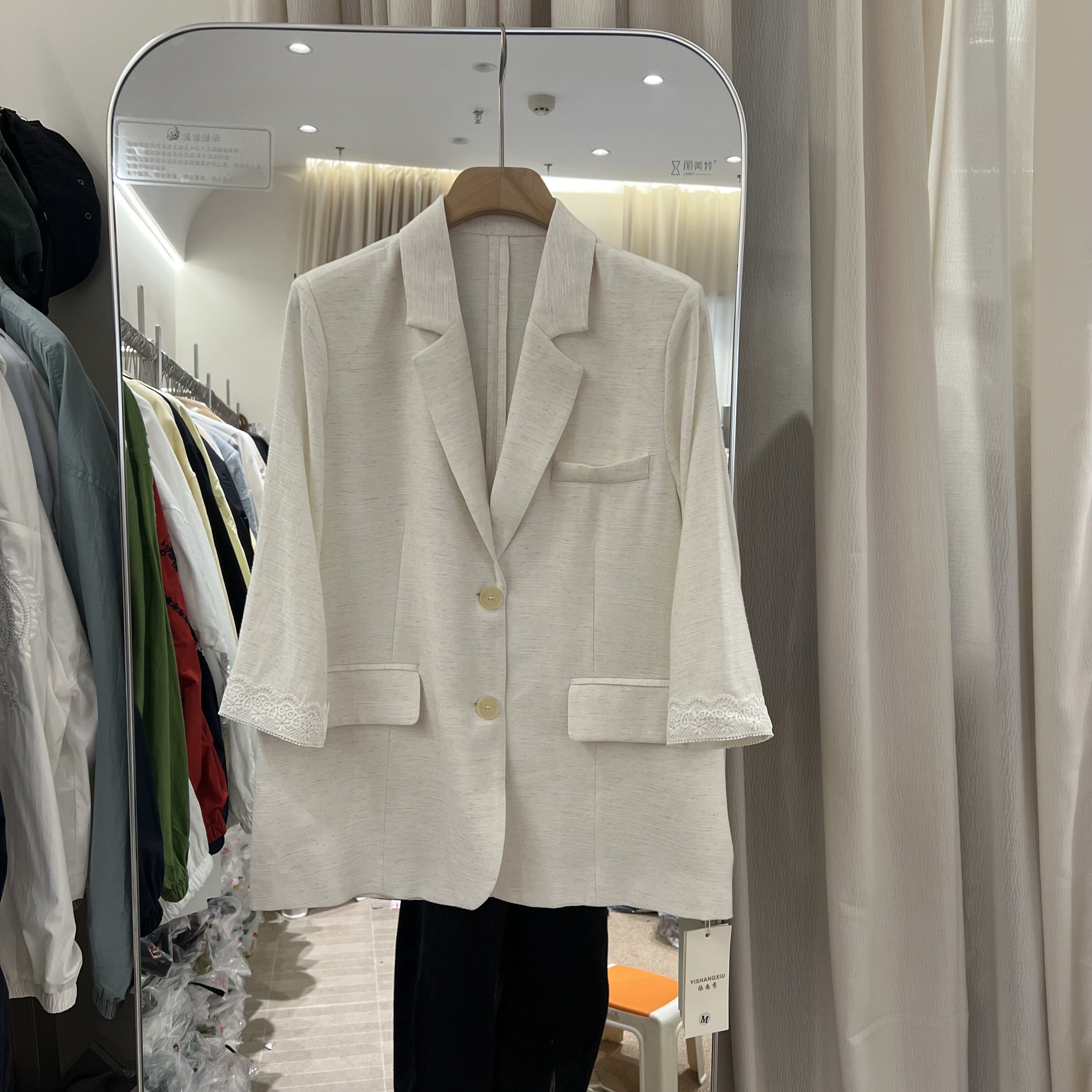 薄款七分袖亚麻西装外套女2026夏季新款宽松休闲气质西服上衣9608