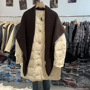 25066气质高端围巾圆领中长款 宽松保暖95白鸭绒外套 羽绒服女冬季