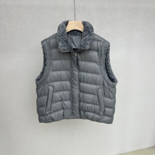 2026冬季新款羊羔毛领拼接羽绒服马甲女宽松显瘦90白鸭绒保暖外套