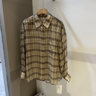 新款 女2026春季 宽松休闲百搭高级感衬衣 衬衫 8099复古格子苎麻长袖