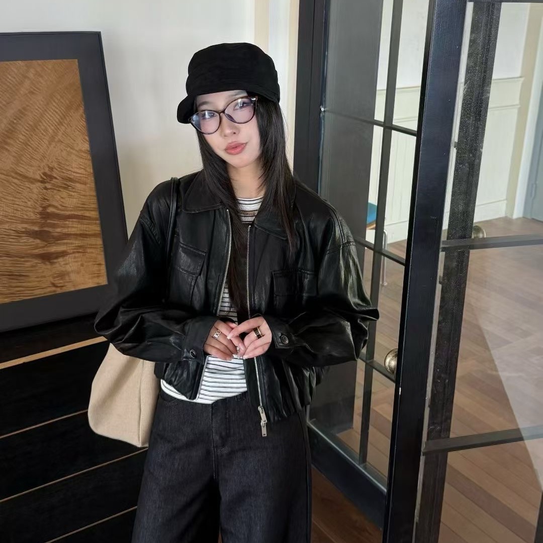 复古美式短款pu皮衣机车服外套女