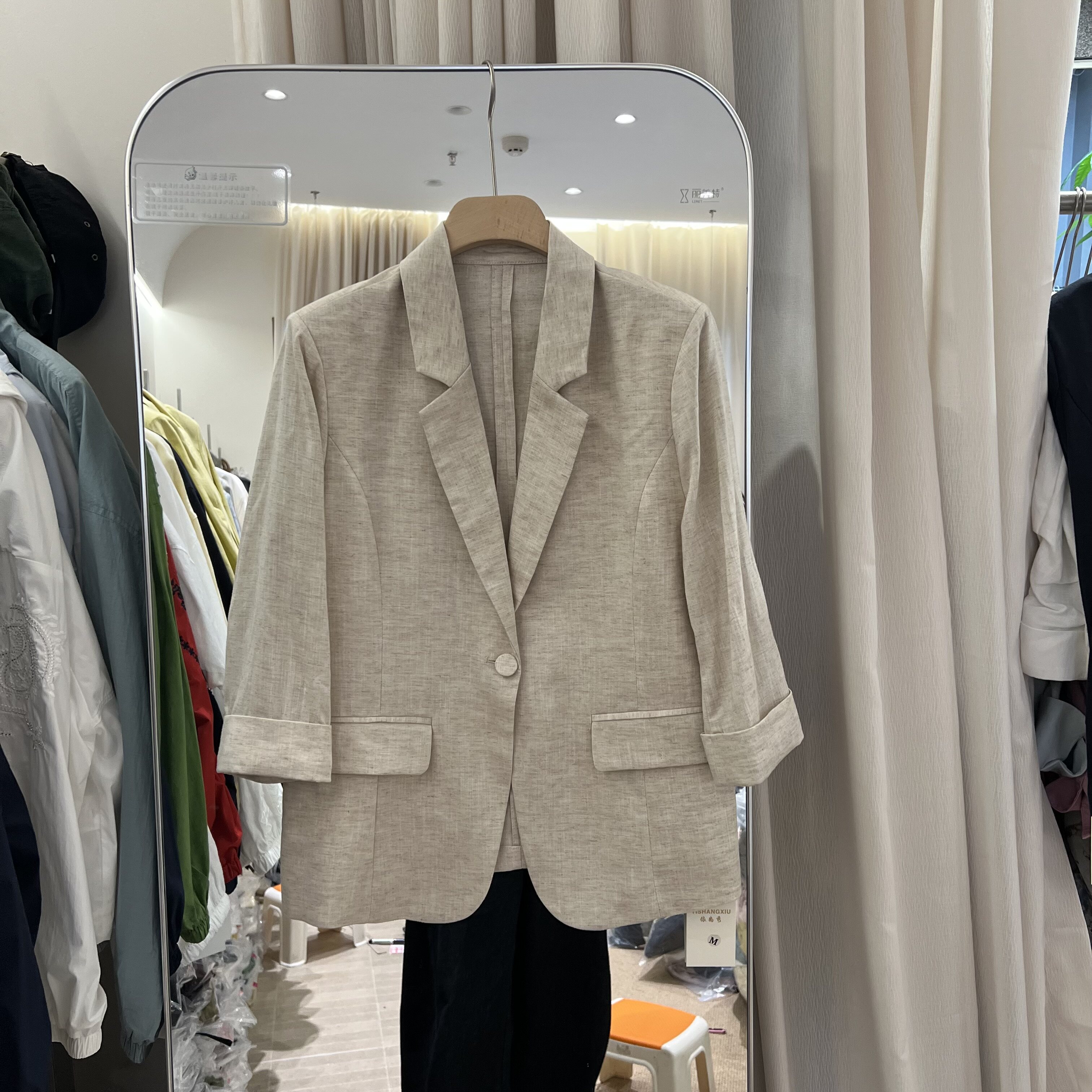 2026夏季新款气质高级感天丝亚麻西装外套女休闲七分袖小西服上衣