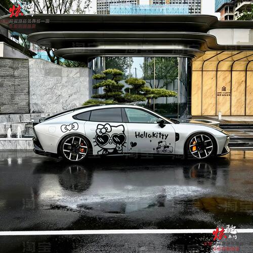 小鹏P7车贴拉花极氪001 007  YU7特斯拉YSU7 kt猫车身卡通贴纸