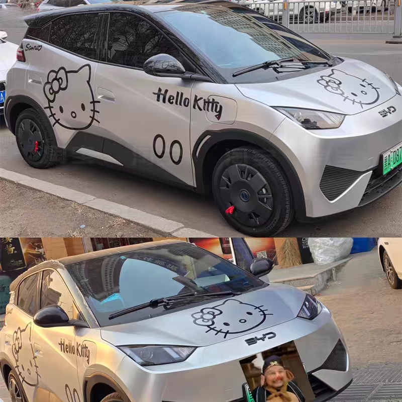 比亚迪海鸥车贴拉花卡通Kitty猫车身贴纸个性改装贴画凯蒂猫拉花
