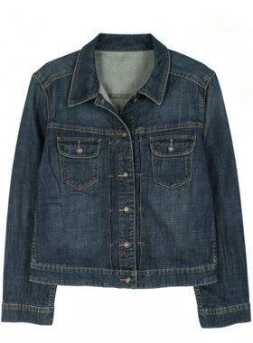 深蓝水洗短款牛仔服复古做旧工装外套中性百搭翻领上衣男女同款