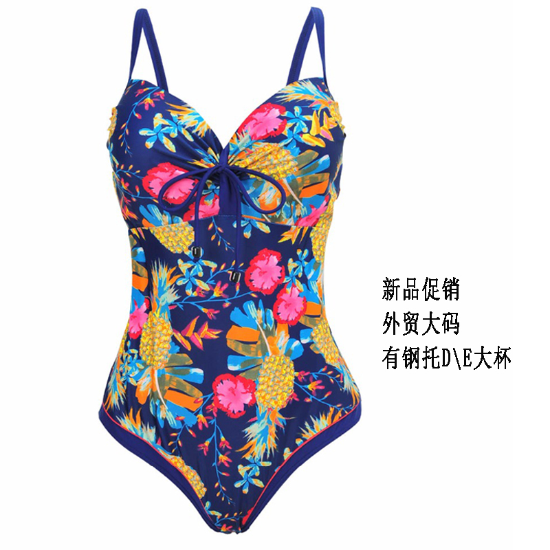 大码泳衣女欧洲站外贸品牌修身遮肚显瘦钢托大胸三角