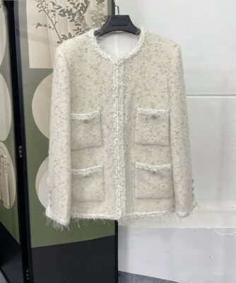 秋季新品 初剪羊毛鱼鳞宽松中长款小香风外套