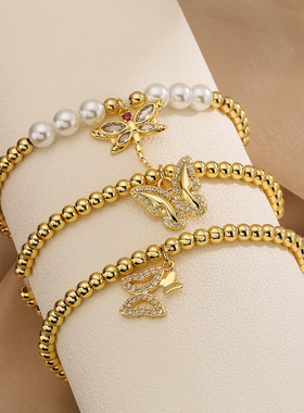 法国cherry kitty 法式优雅铜镀锆石蜻蜓蝴蝶铜珠手链女小众个性