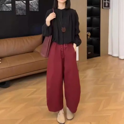 法国cherry kitty早秋新款欧货色宽松减龄上衣休闲阔腿裤女