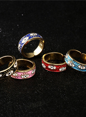 法国cherry kitty  欧美时尚五色滴油恶魔之眼开口戒指可调节