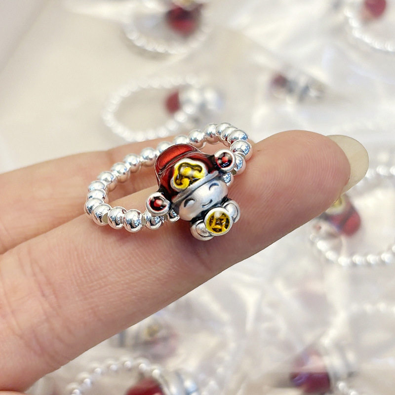 法国cherry kitty银小财神戒指 新年招财转运彩色滴胶财神爷金币