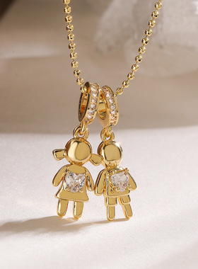 法国cherry kitty 小众铜镀18k金锆石爱心男孩女孩吊坠项链女