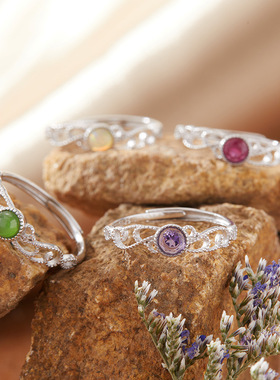 法国cherry kitty蓝宝石红宝石托帕石榴石橄榄石彩宝戒指女s925银