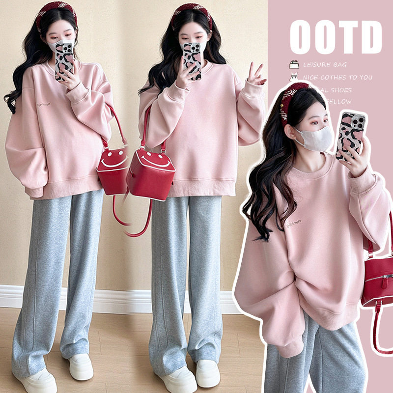 法国gentle motto洋气甜美减龄孕妇装春秋宽松卫衣两件套装长裤