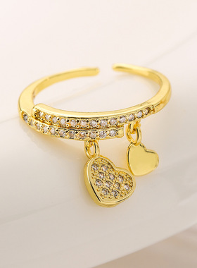 法国cherry kitty 电镀锆石爱心几何开口戒指女设计感小众个性
