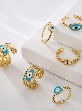 法国cherry kitty 欧美ins小众铜镀18k金滴油恶魔之眼几何开口