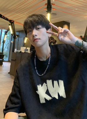 BDLS工作室文艺男女店港风情侣款麂皮绒重磅短袖t恤男女可穿韩版