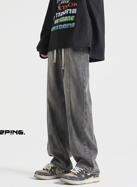 BDLS工作室文艺男女店港风情侣款大码水洗高街直筒牛仔裤男女可穿