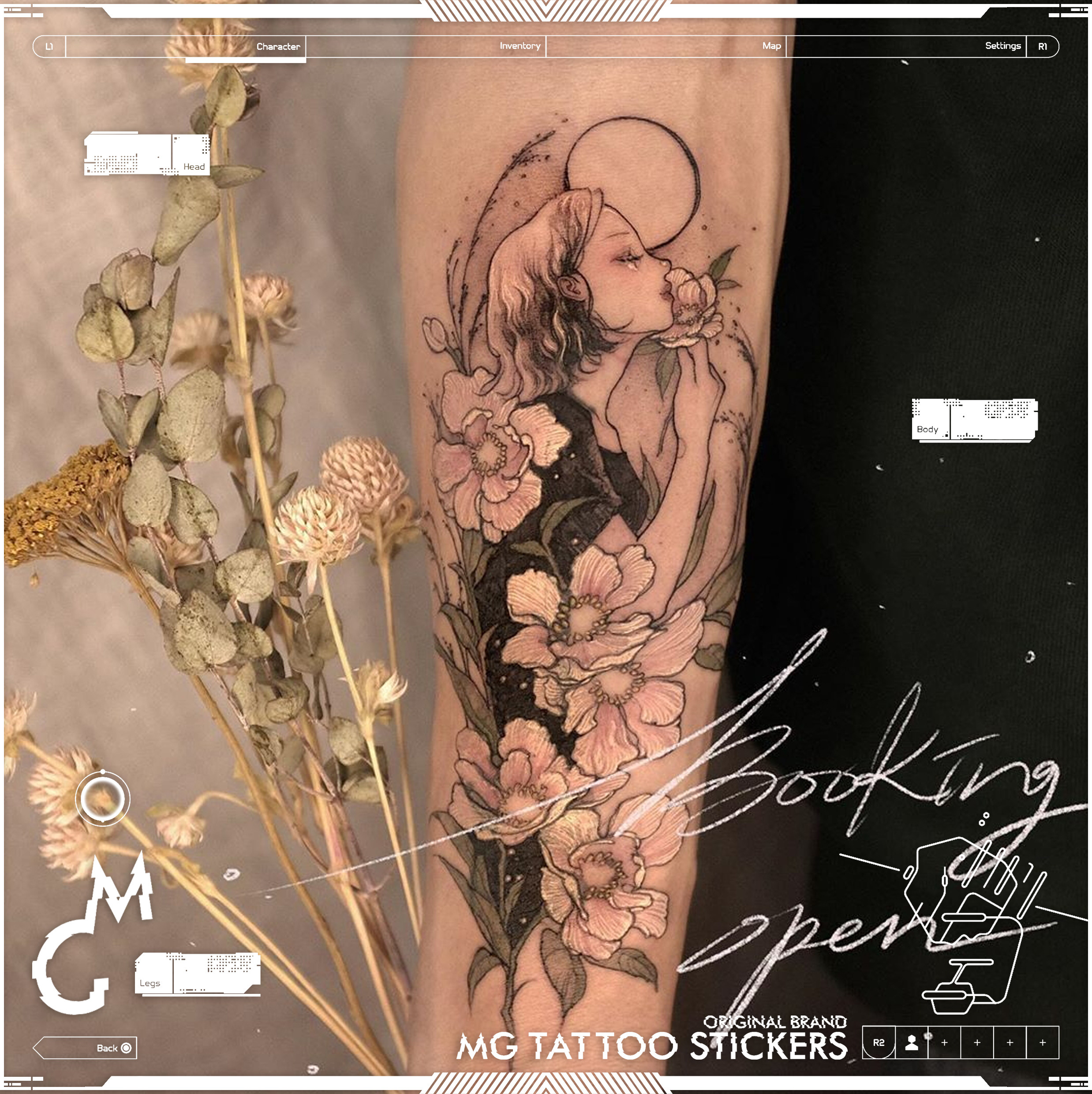 mg tattoo 韩风唯美ins茶花少女浪漫文艺女神花臂纹身贴纸防水女