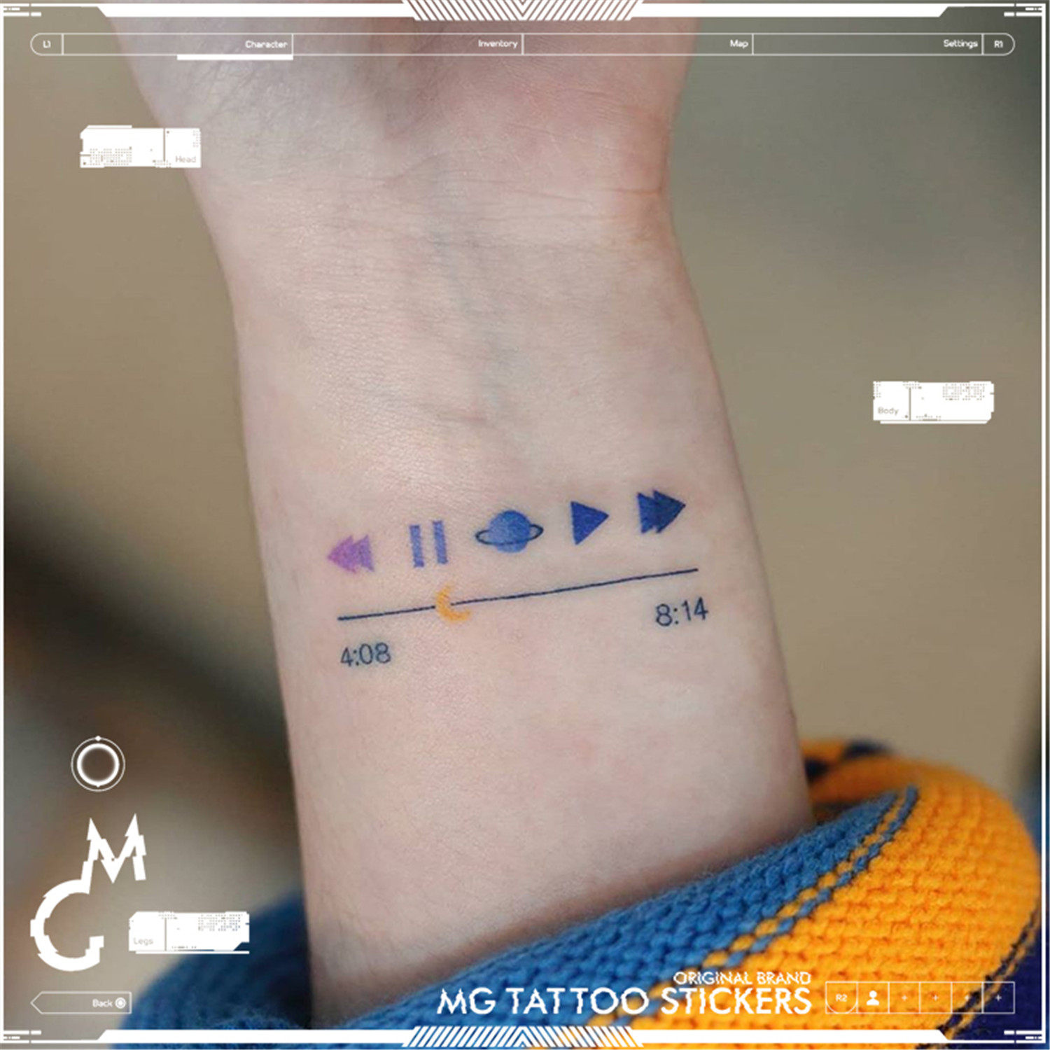 mg tattoo 失眠  音乐播放器创意星球月亮渐变唯美小清新纹身贴女