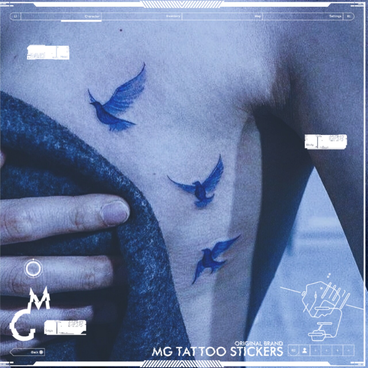 mg tattoo 素雅希腊蓝色海鸥自由浪漫唯美飞鸟迷你小清新纹身贴