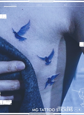 MG tattoo 素雅希腊蓝色海鸥自由浪漫唯美飞鸟迷你小清新纹身贴女