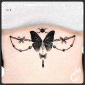 哥特风浪漫黑色蝴蝶胸骨吊坠女款 tattoo 精致腿环腰链纹身贴纸