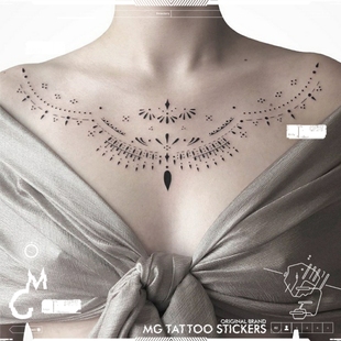 MG tattoo 素雅唯美图腾度假旅拍花胸性感女神胸骨大图纹身贴纸女