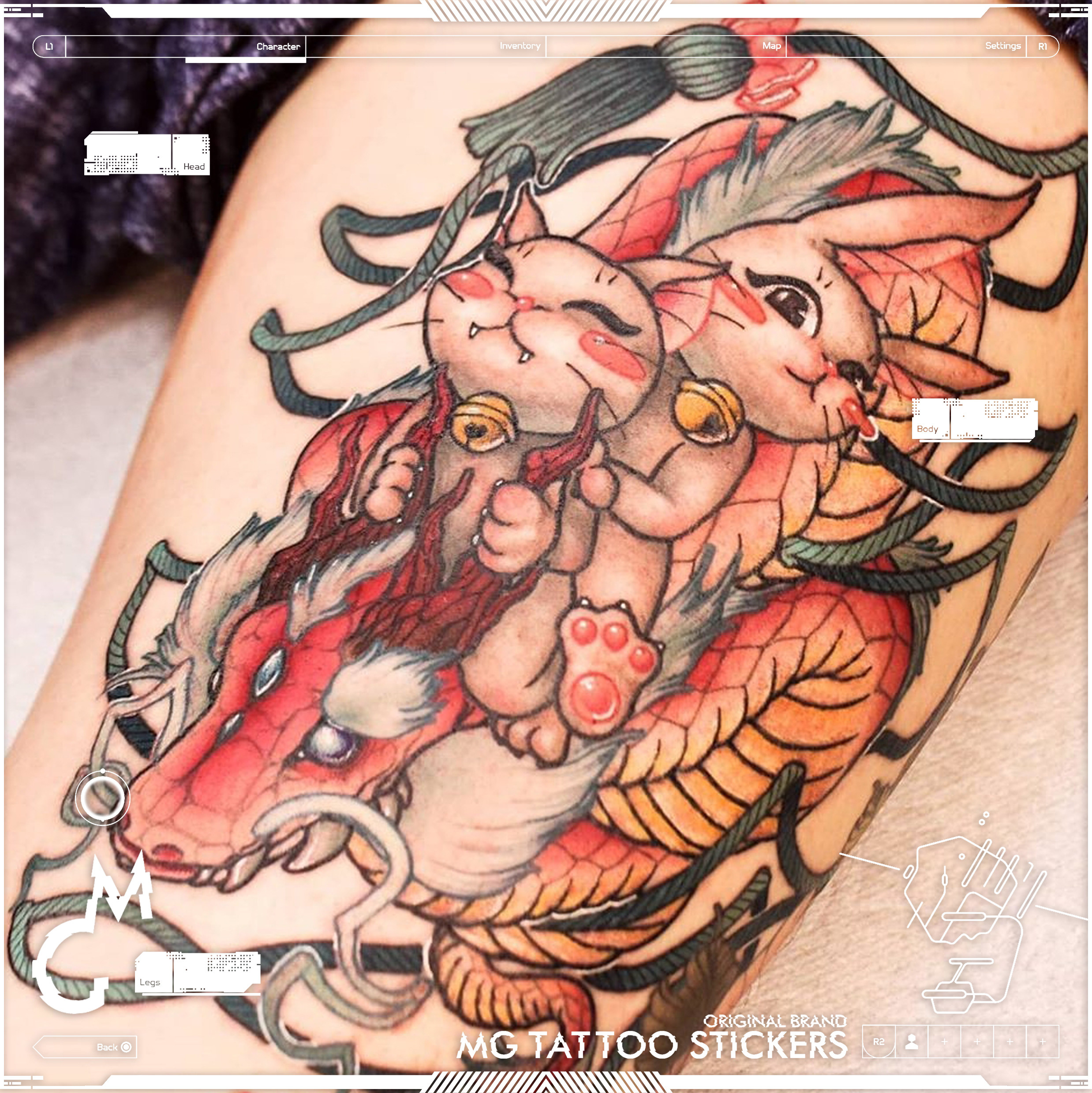mg tattoo 日式浮世绘玉兔神龙新传统和风花臂纹身贴纸男女防水