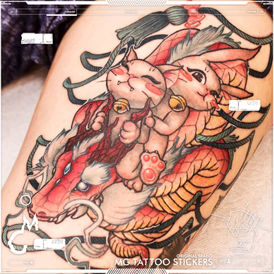 日式浮世绘神龙传统和风纹身贴纸