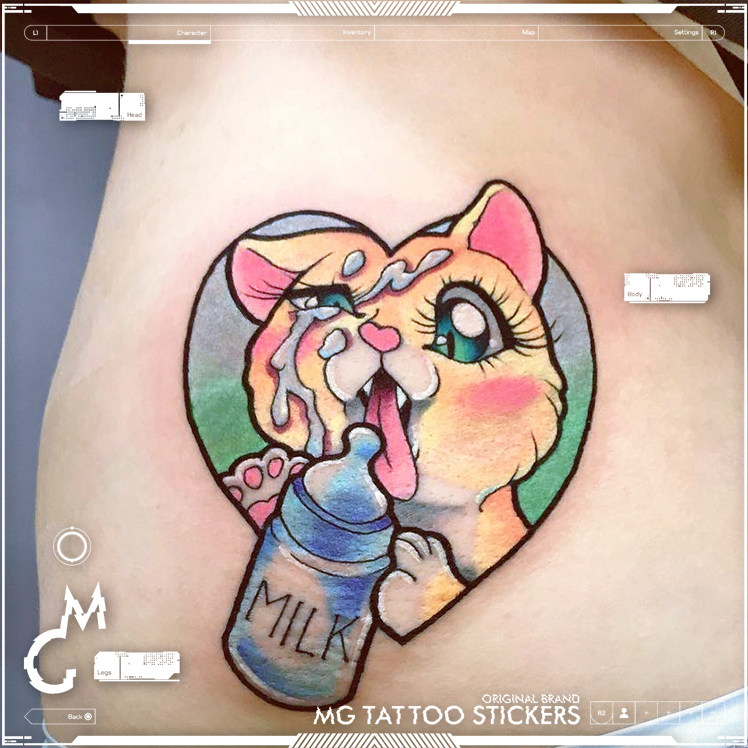 MG tattoo 小奶猫牛奶瓶创意卡通情趣纹身贴纸少女软妹防水萌