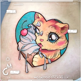 可爱猫咪冰淇淋创意卡通****纹身贴纸少女软妹防水萌 tattoo