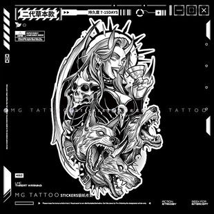 tattoo Cerberus美式 二代草本 暗黑地狱犬草本纹身贴 Lilith