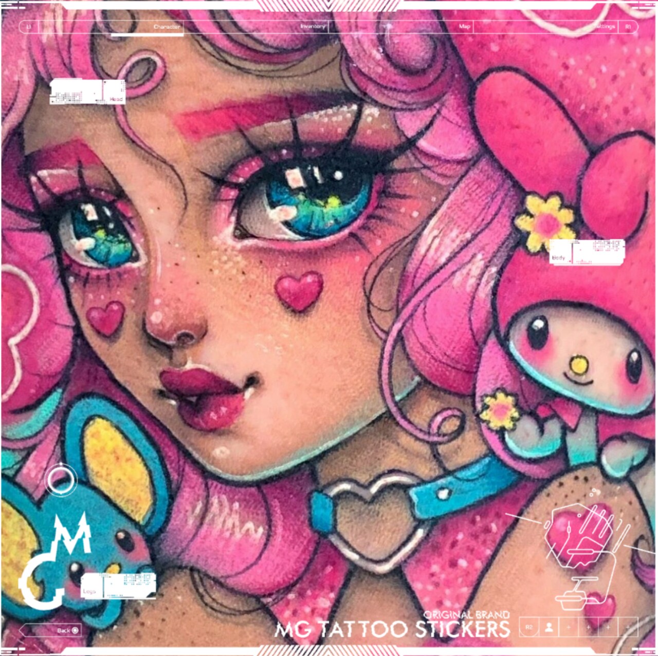 mg tattoo 少女兔 可爱粉系少女心软萌卡通彩色花臂纹身贴